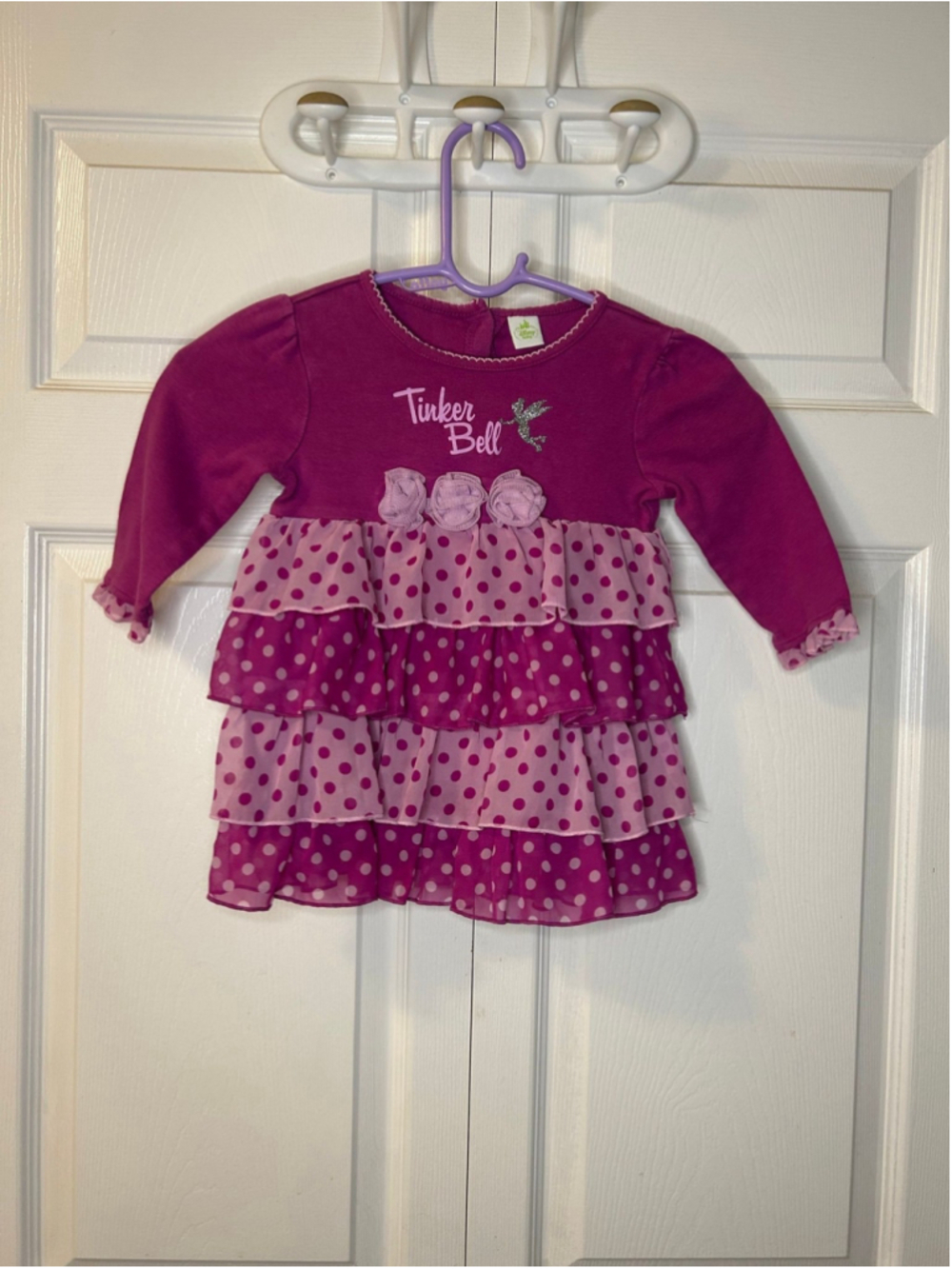 Tinker Bell Polka Dot Ruffled Tiered Purple Pink Girly Dress 18/24m